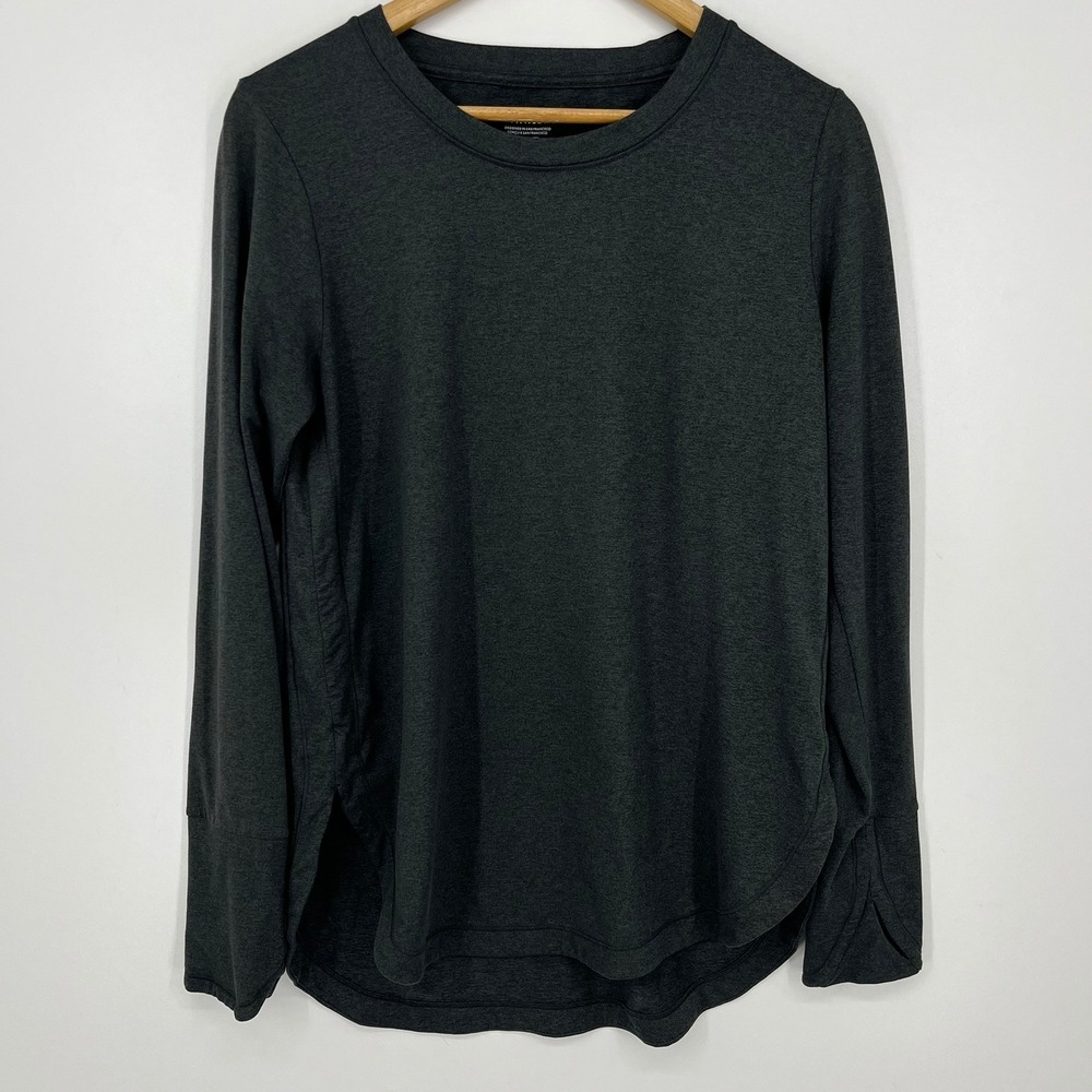 Athleta Uptempo Top Charcoal Grey Heather Long Sleeve Tulip Hem Womens Size M